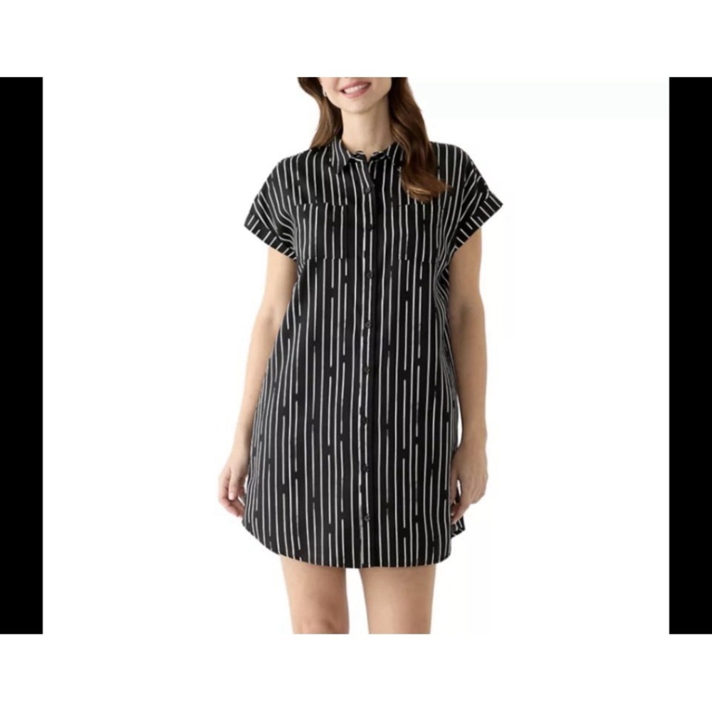 Wonderly Black White Striped Button-Up Shirt Dress 100% Lyocell Sz XL Boho